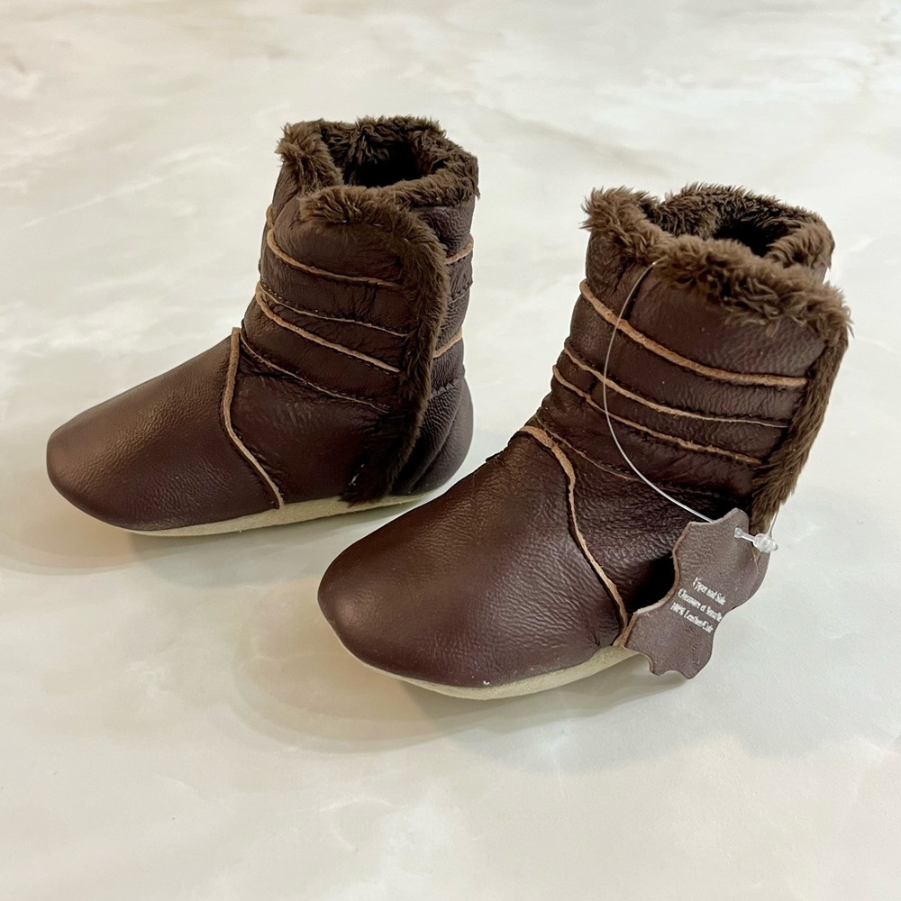 Genuine Leather Baby Infant Boots Tickle Toes Elastic Enclosure Slip-on 0-6 mon